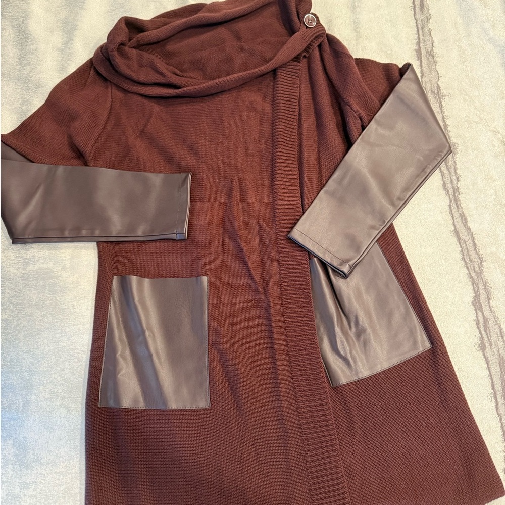 Elegant Burgandy Sweater with Faux Leather Accents